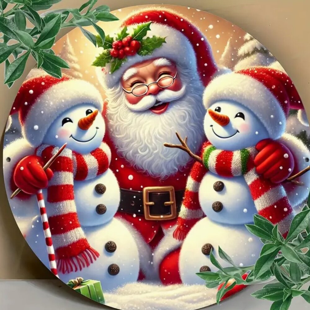 1pc 8"x8" Aluminum sign, Santa and Snowmen Christmas Theme - Picture 1 of 2